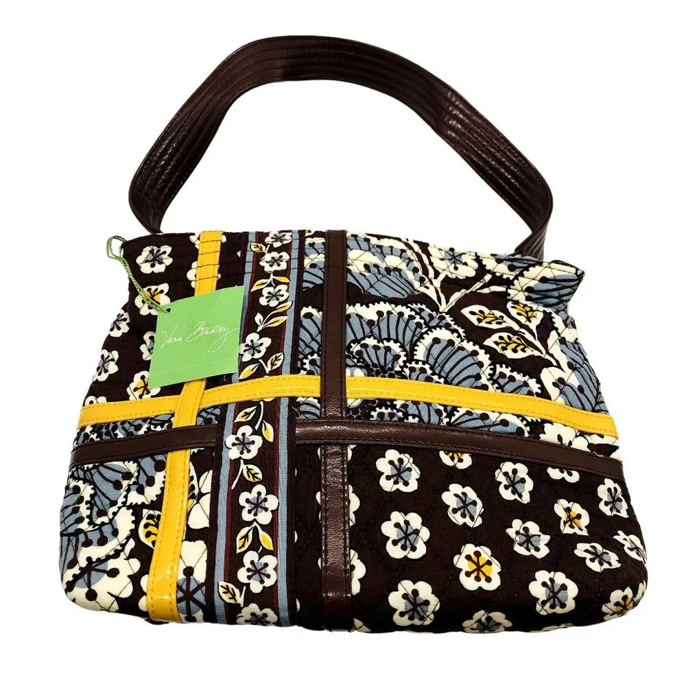 Vera Bradley Women's Tote Purse Slate Blooms Brown Yellow